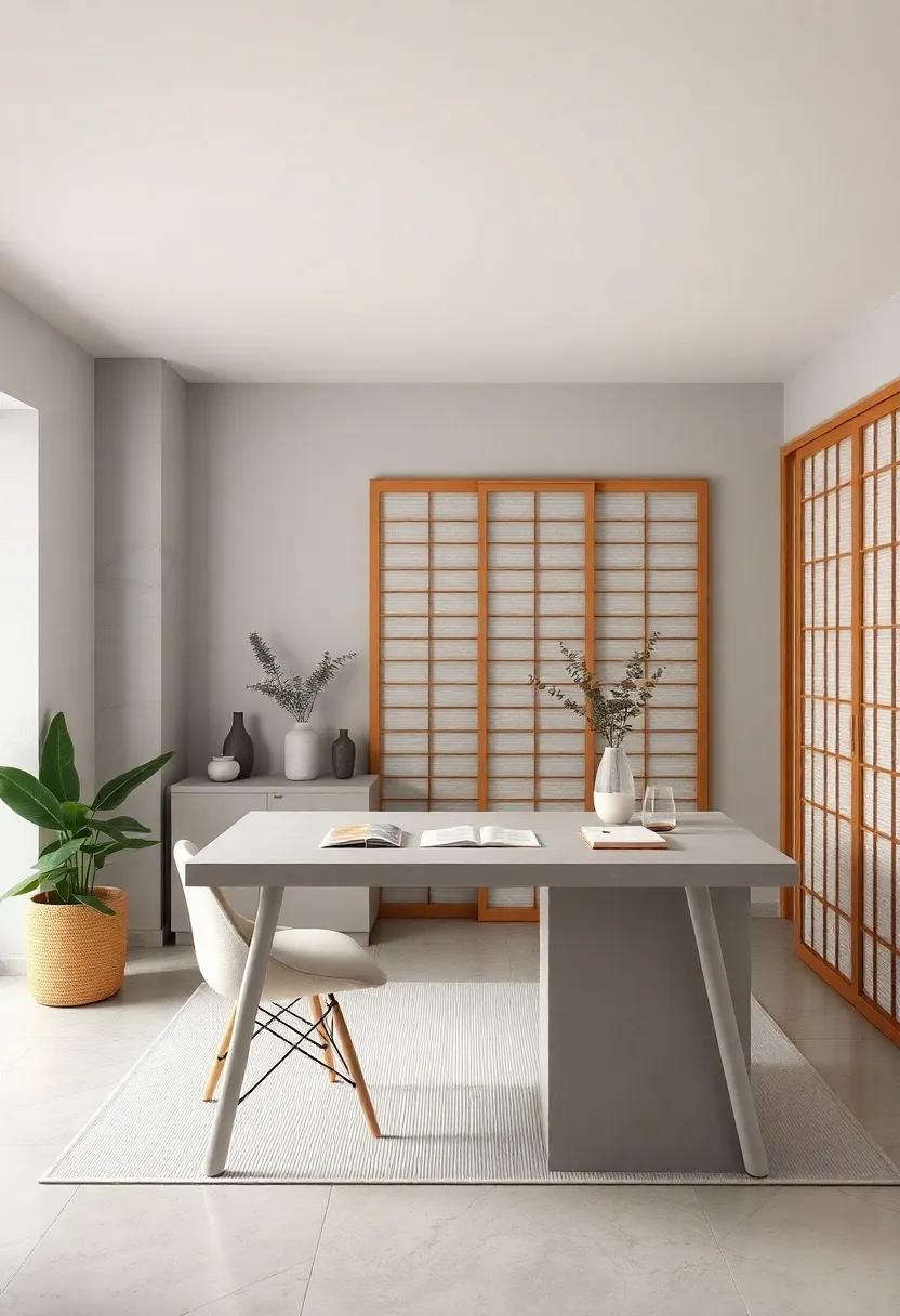 A floating wall-mounted desk⁢ made from smooth⁢ ash wood offers an airy feel,⁣ paired with minimalist shelving​ and a⁢ simple ceramic​ vase