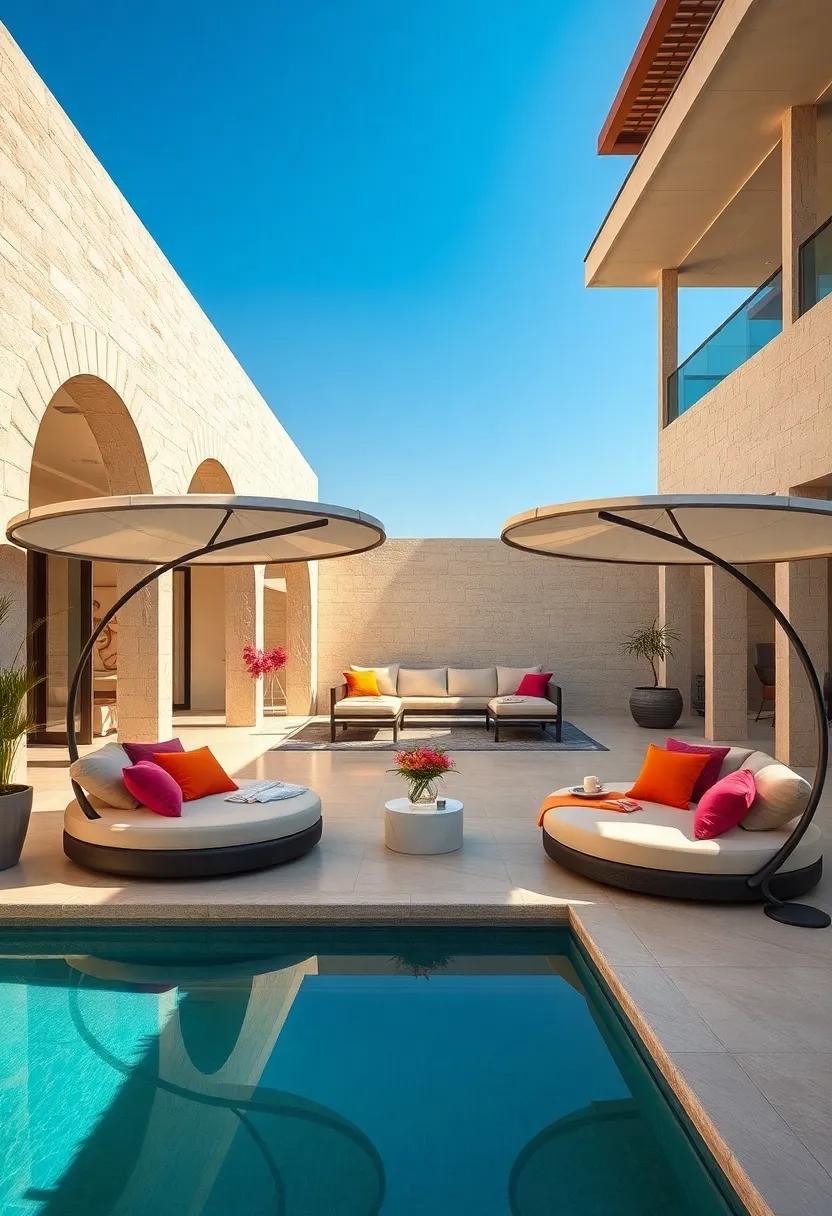 Circular Sunbeds Featuring Rotating Canopies for Customized Shade