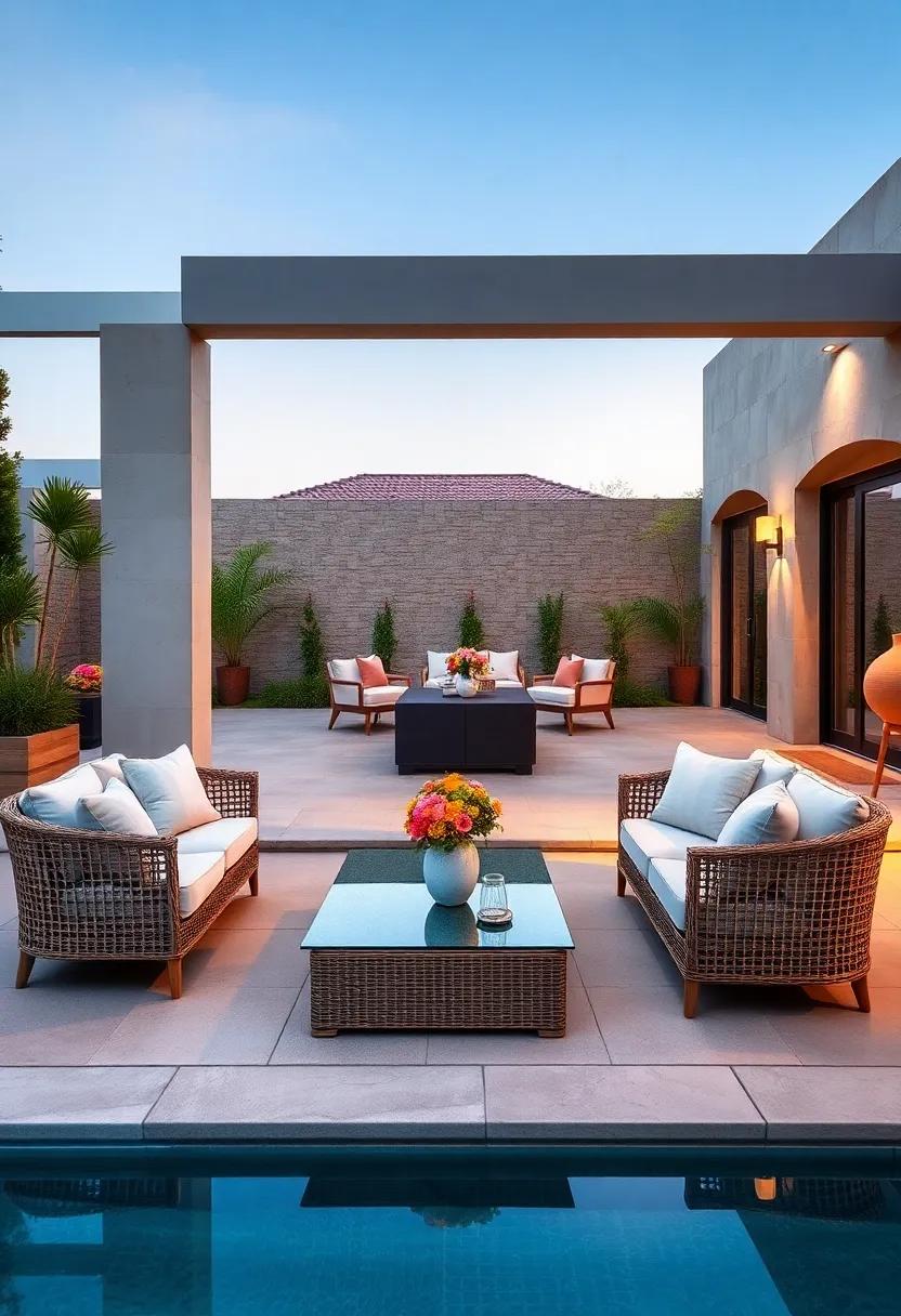 Elegant Wicker Loveseats Paired with ‍Tempered Glass Coffee ⁢Tables