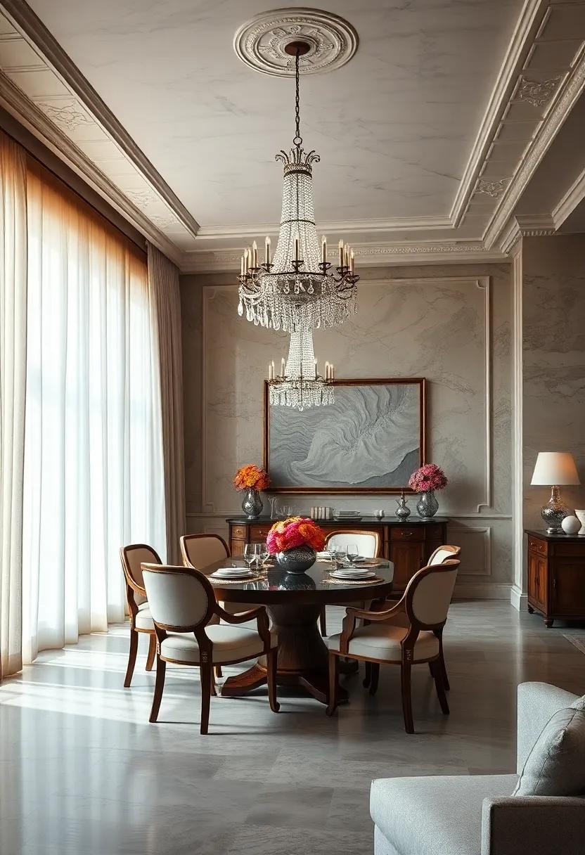 Ornate Crystal Chandeliers⁣ Casting a Warm Glow