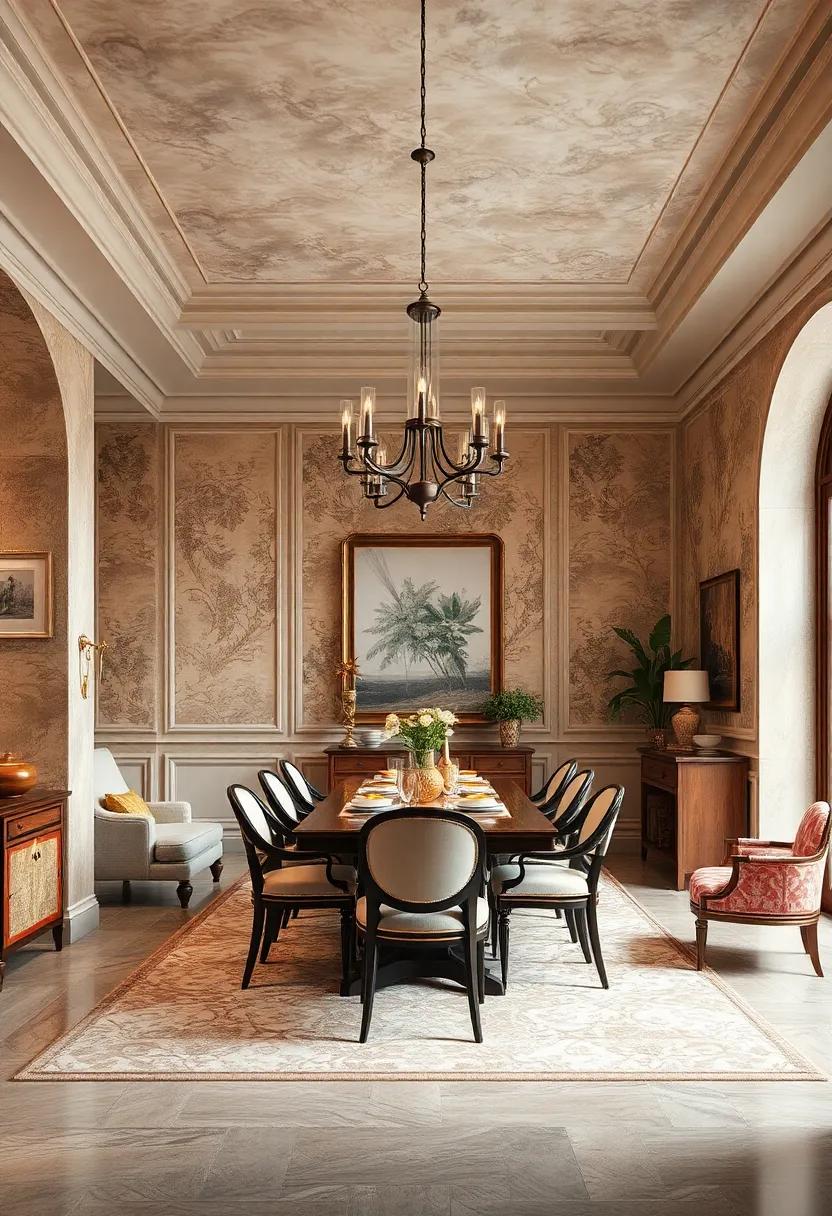 intricately⁤ Patterned⁤ Wallpaper with Classic Motifs