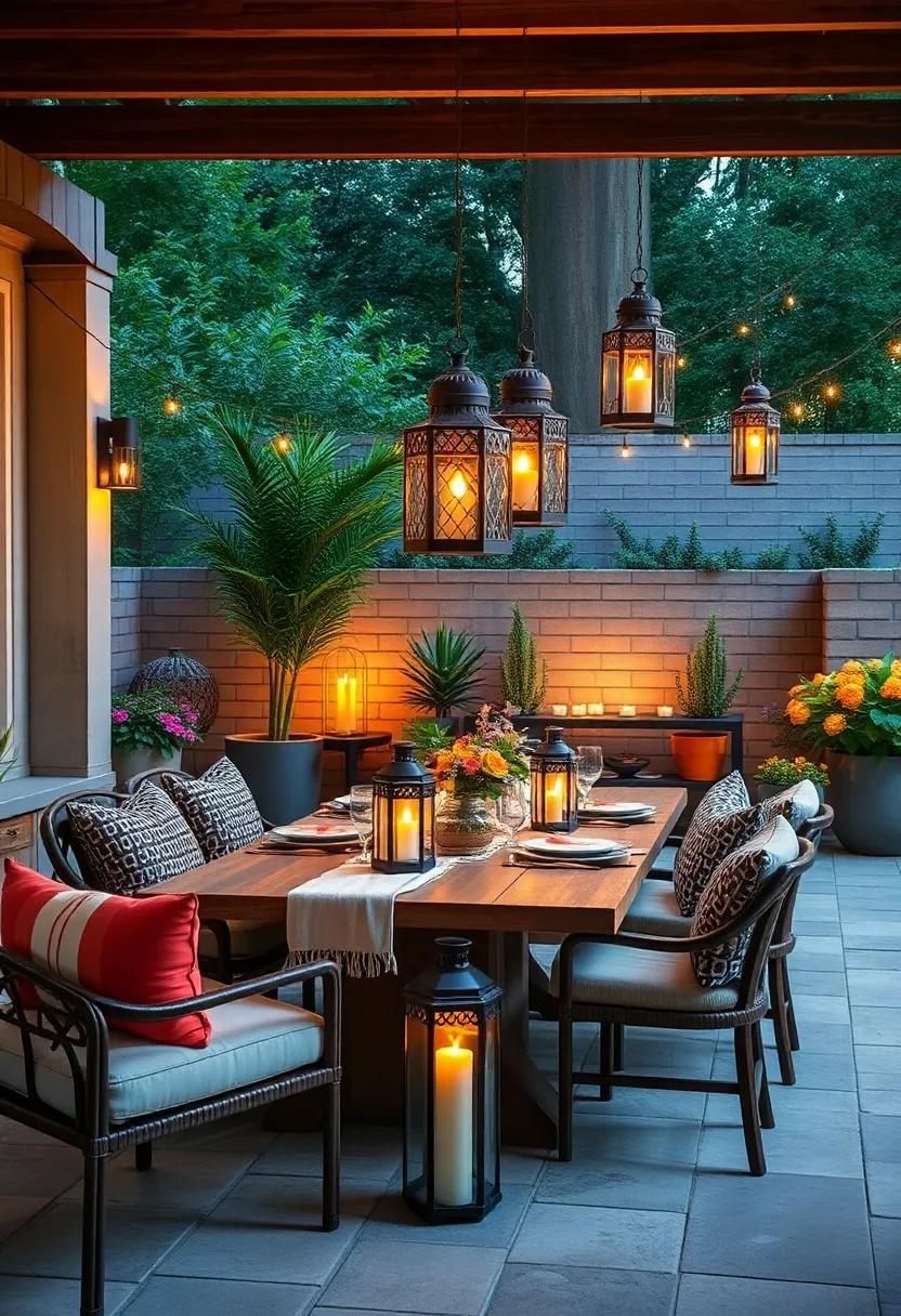 Line your outdoor dining table with a mix of lanterns in different sizes for an intimate⁢ and inviting‍ ambiance