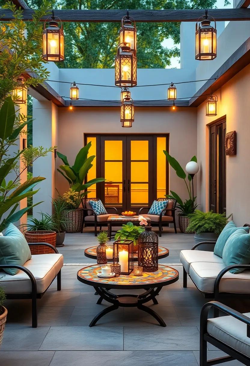 pair lanterns ‍with mosaic tables to enrich the visual texture and cultural flair‌ of your‌ patio setting