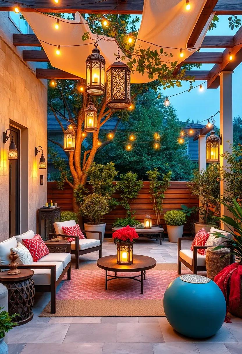 Suspend lanterns from tree branches or pergolas to blend‌ natural elements with enchanting lighting