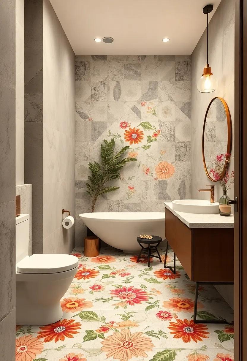 bold Floral Tile Patterns: Make a statement with bold floral tile patterns that inject personality and freshness into your small bathroom