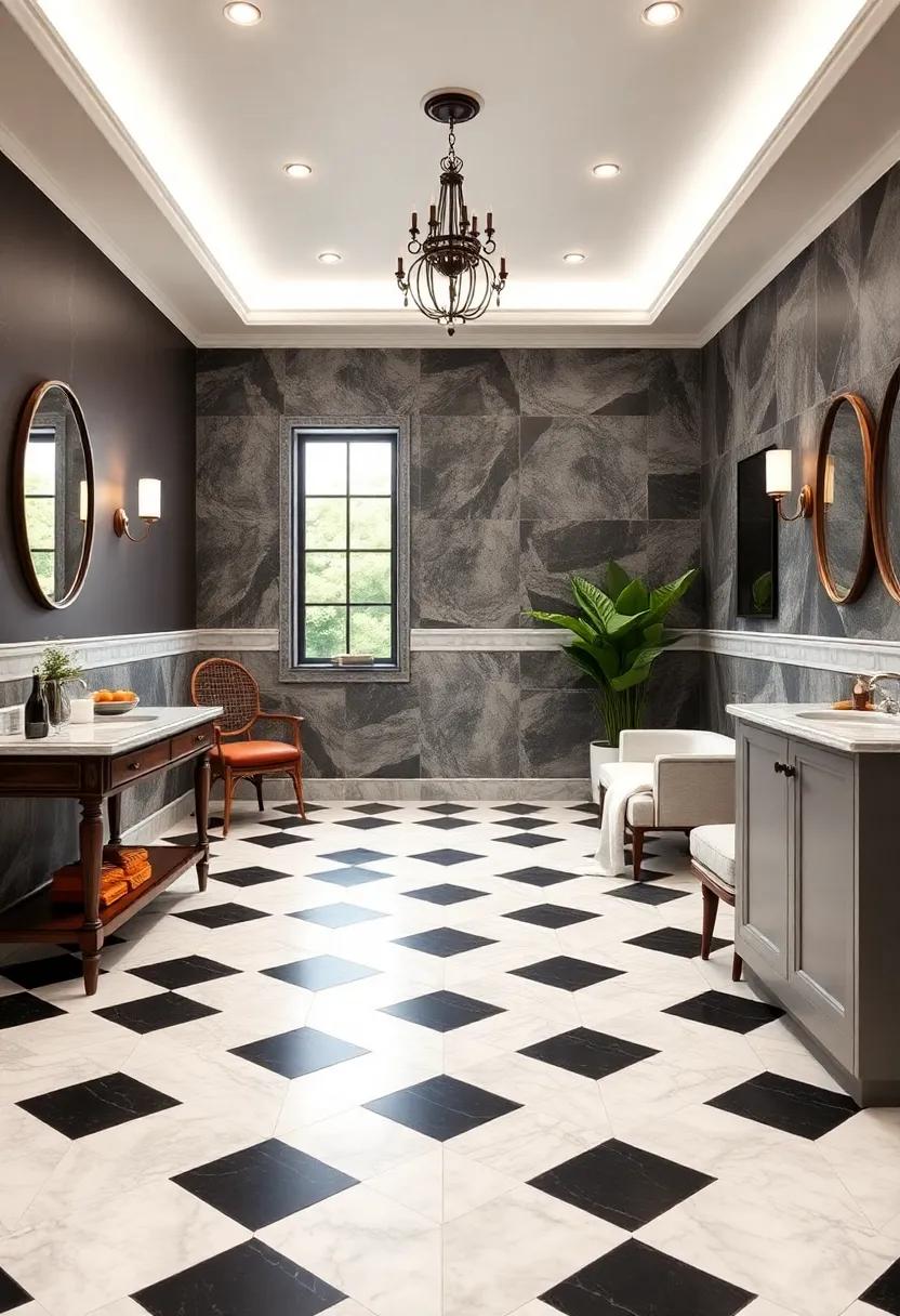 Classic Black and White Checkered Tiles: Create a bold and sophisticated vibe with the timeless pattern of black and white checkered flooring