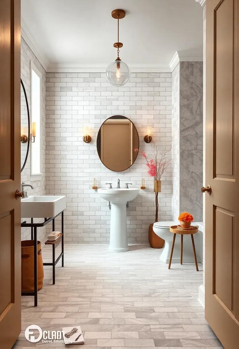 Classic Subway Tile Floor: Turn a typical wall tile into a flooring statement with subway tiles laid in creative patterns for a fresh powder room look