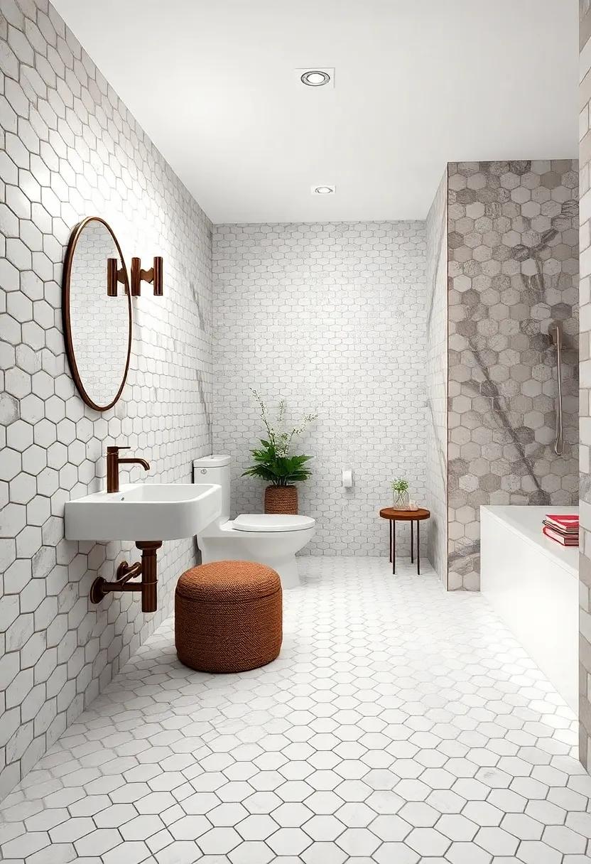 Classic white Hex Tiles with Dark Grout: Highlight classic white hex tiles by contrasting them with dark grout lines for a modern twist