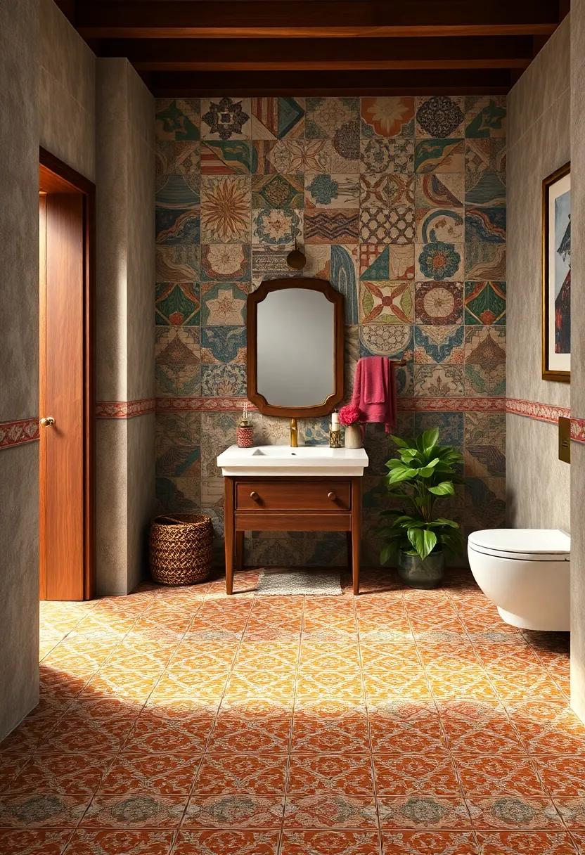 Colorful Moroccan Tiles: transport your powder room to a distant locale with lively Moroccan tiles featuring intricate patterns and bold colors