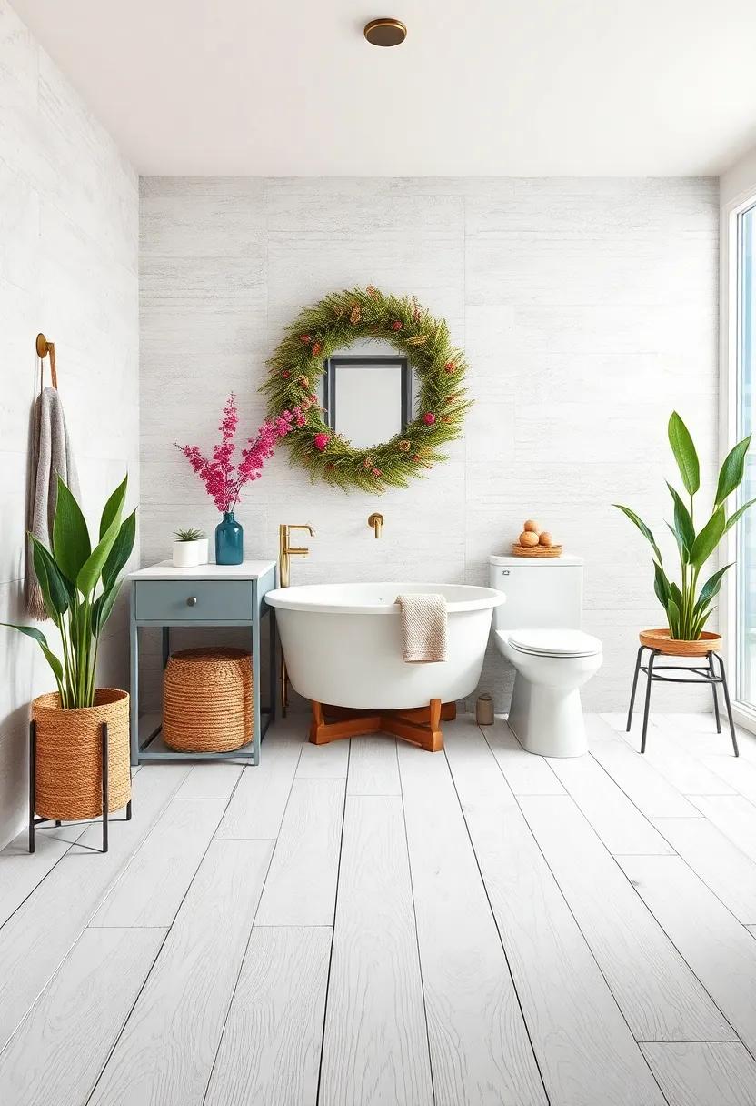 Whitewashed Wood Planks: Create a coastal-inspired powder room with whitewashed wood plank flooring that feels light and airy