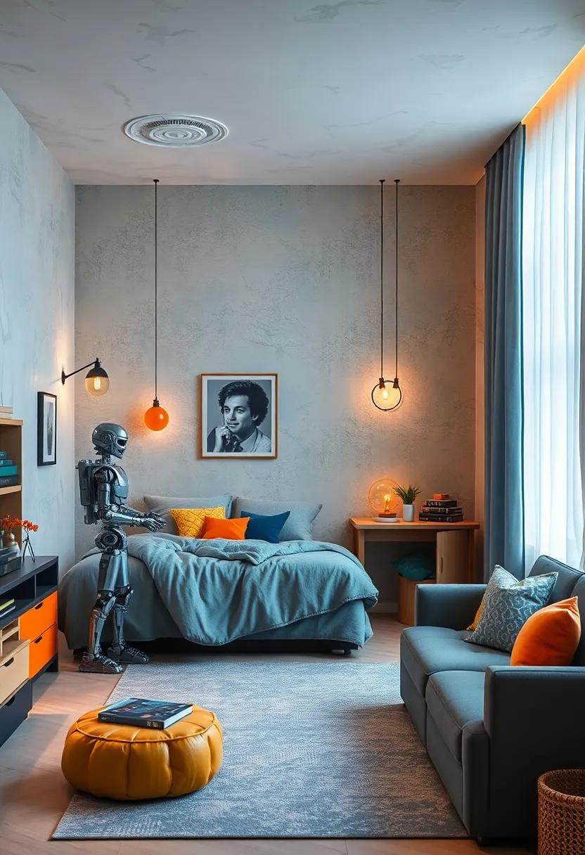 Decorate with robot figurines and models that double as room accessories and creative prompts