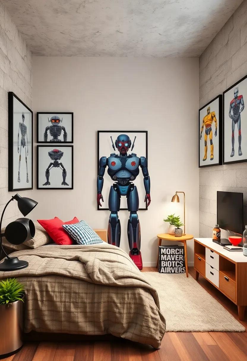 hang framed posters of famous robots from movies and comics to inspire tech fascination