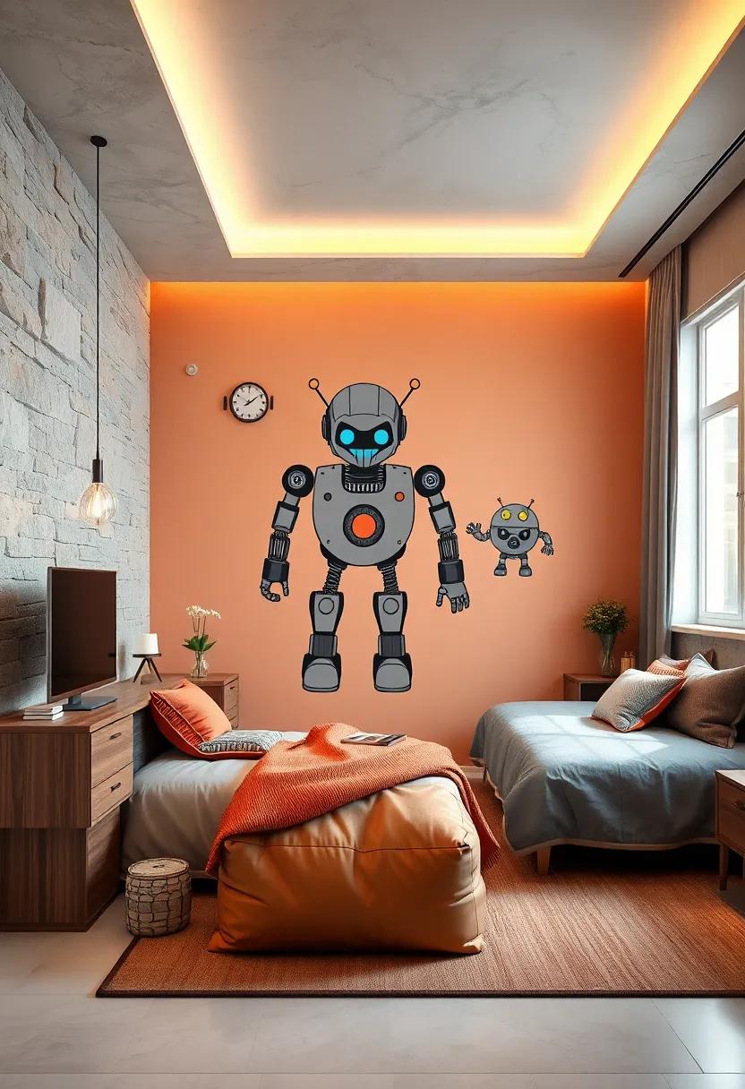 Integrate augmented reality features that bring robot murals and toys to life through a mobile app