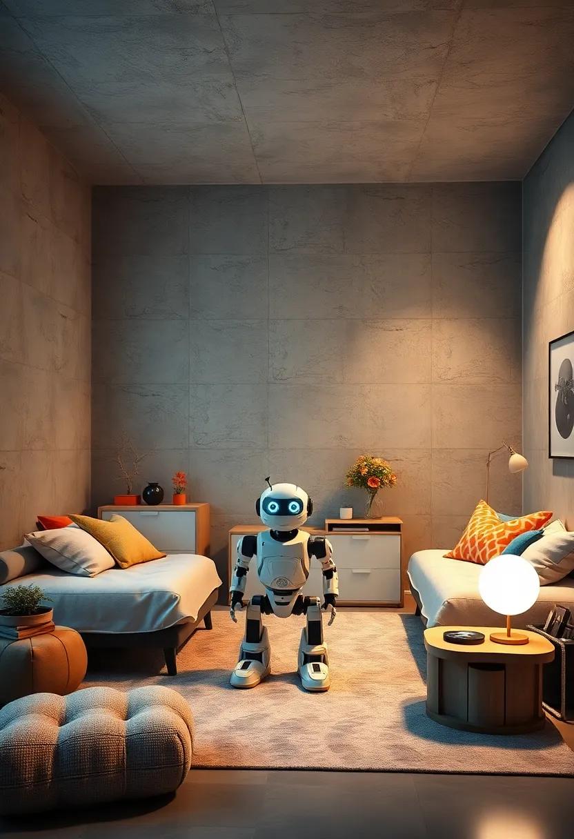 Place a responsive robot pet or companion toy that encourages nurturing and interaction