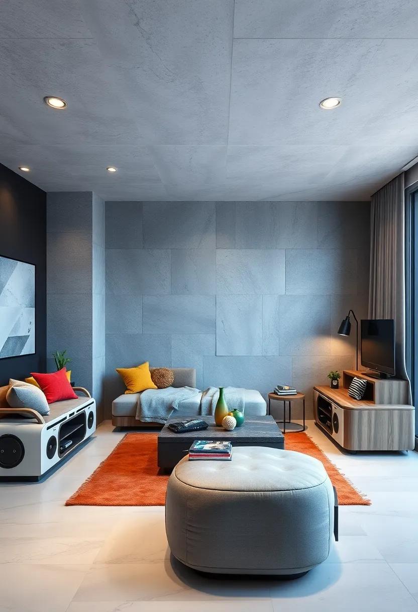 Use modular furniture designed to resemble robot components that can be rearranged for different activities