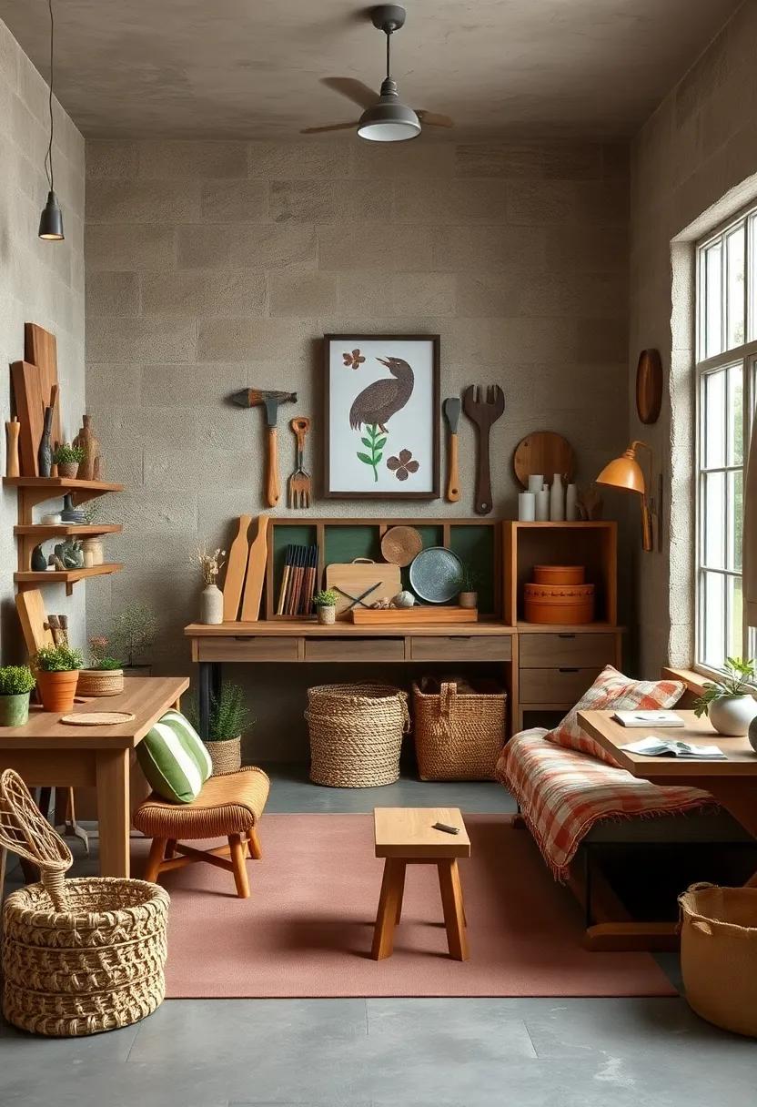 A rustic woodland‌ workshop theme with tool-inspired décor, ‍reclaimed wood desks, and nature-inspired wall‍ art