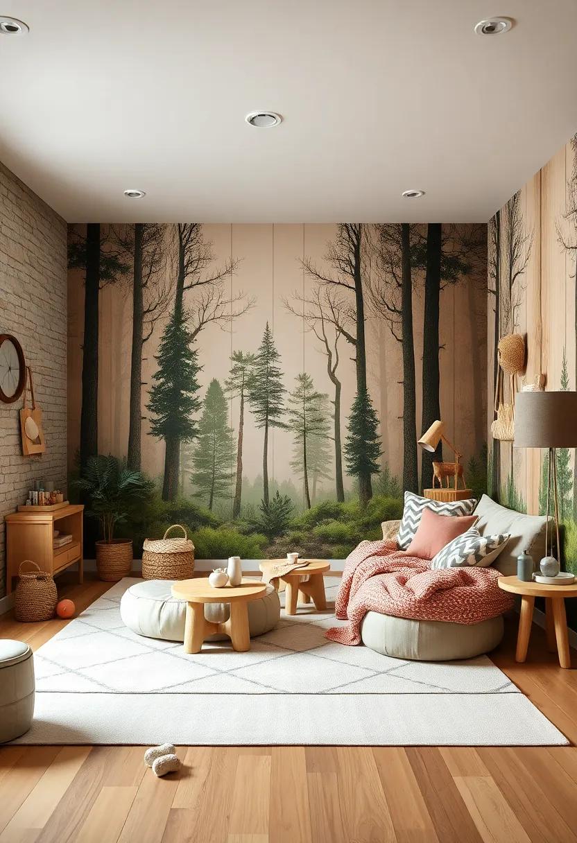 Woodland animal murals paired with natural wood textures, creating ‍a gentle and inviting forest retreat
