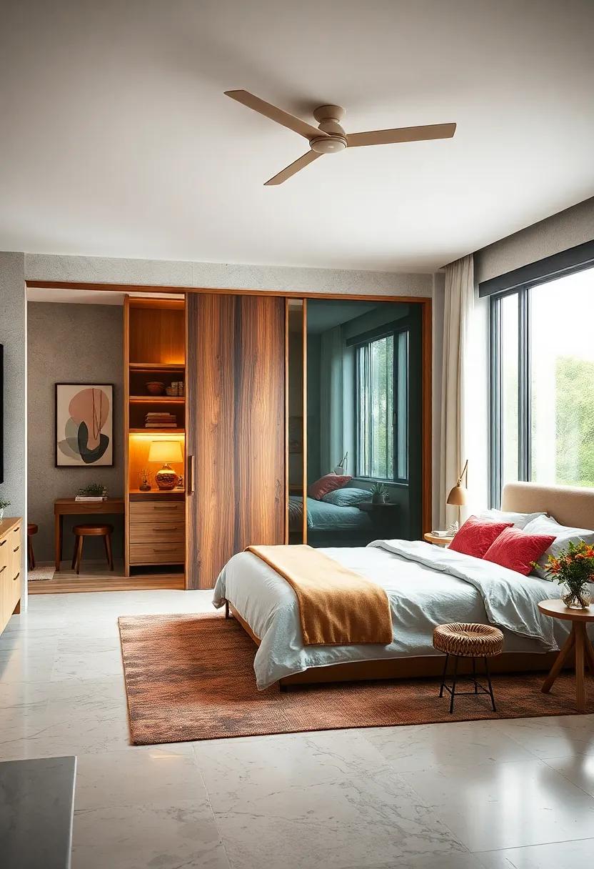 Use sliding doors integrated with a pull-out ⁤ironing board ⁤to streamline bedroom chores and storage