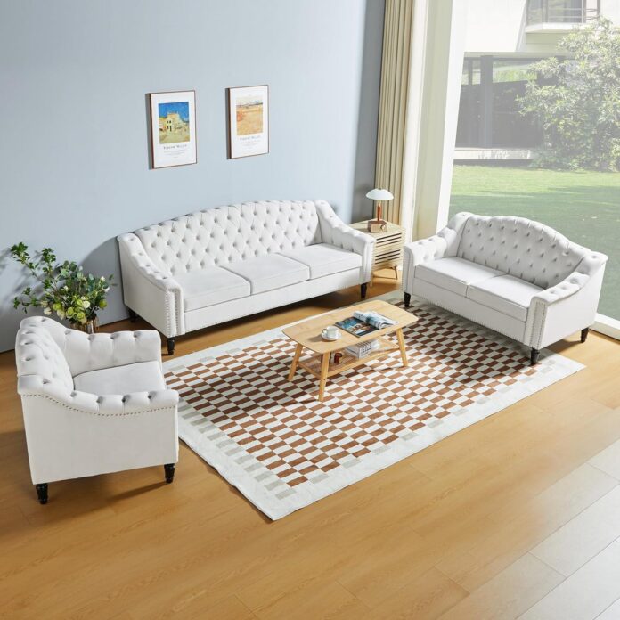 Our Honest Take on the LEVNARY White Velvet Chesterfield Set