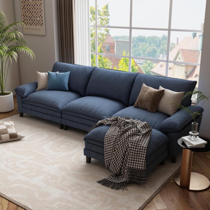 Our Take on the Cozy Dark Blue L-Shaped Cloud Sofa with Ottoman
