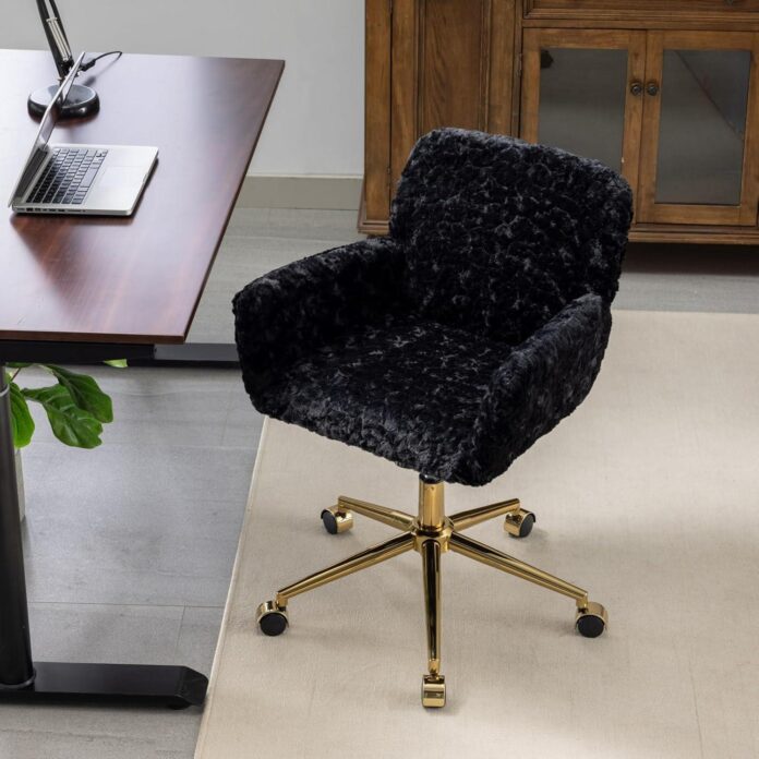 Our Take on the Cozy Faux Fur Desk Chair with Gold Base Glam