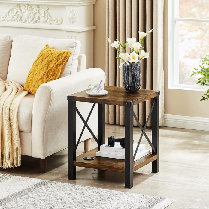 Why We Love the Okvnbjk Rustic End Table with Charging Station