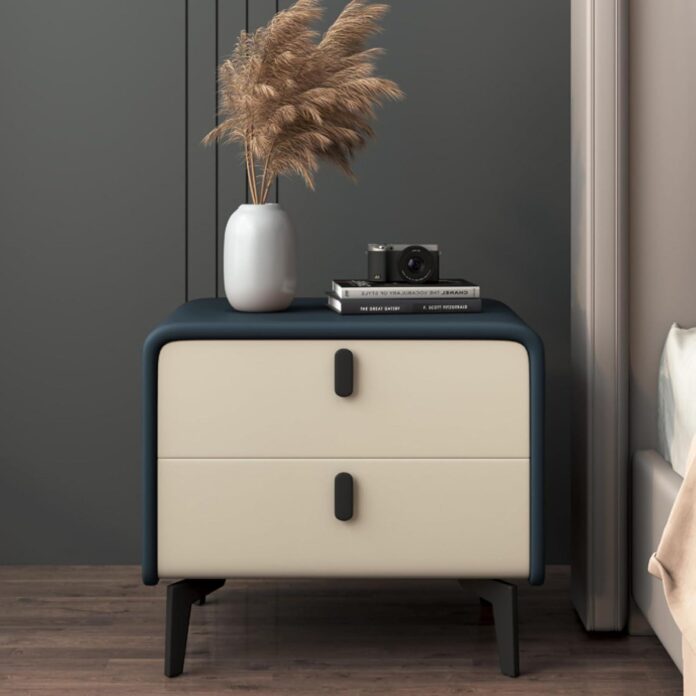 Why We Love Our Modern 2-Drawer Nightstand with Blue Flair