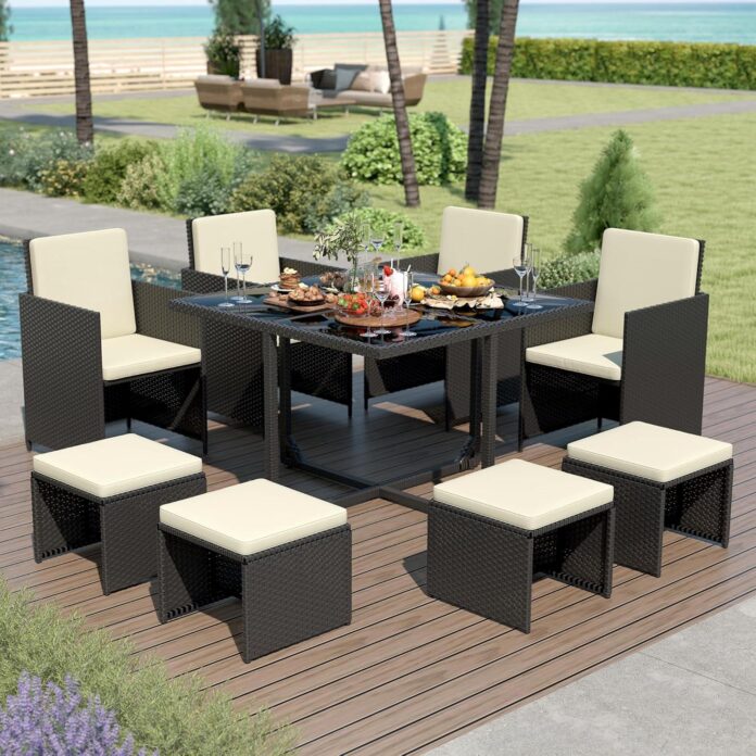 Our Take on the 9-Piece Space-Saving Rattan Patio Set