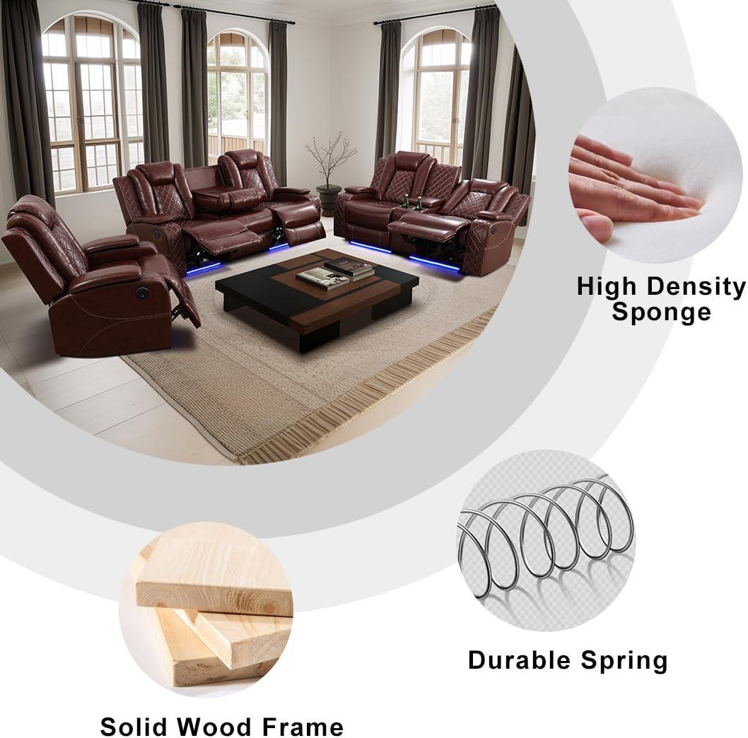 our Honest Take: brown Leather Recliner Set with Storage & LED lights