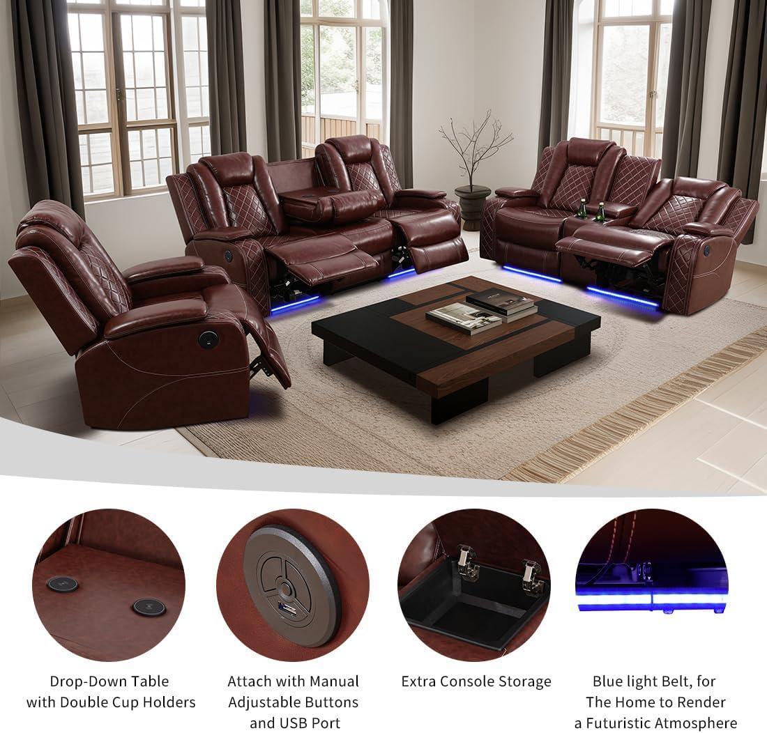 Our Honest Take: Brown Leather Recliner Set with Storage & LED Lights