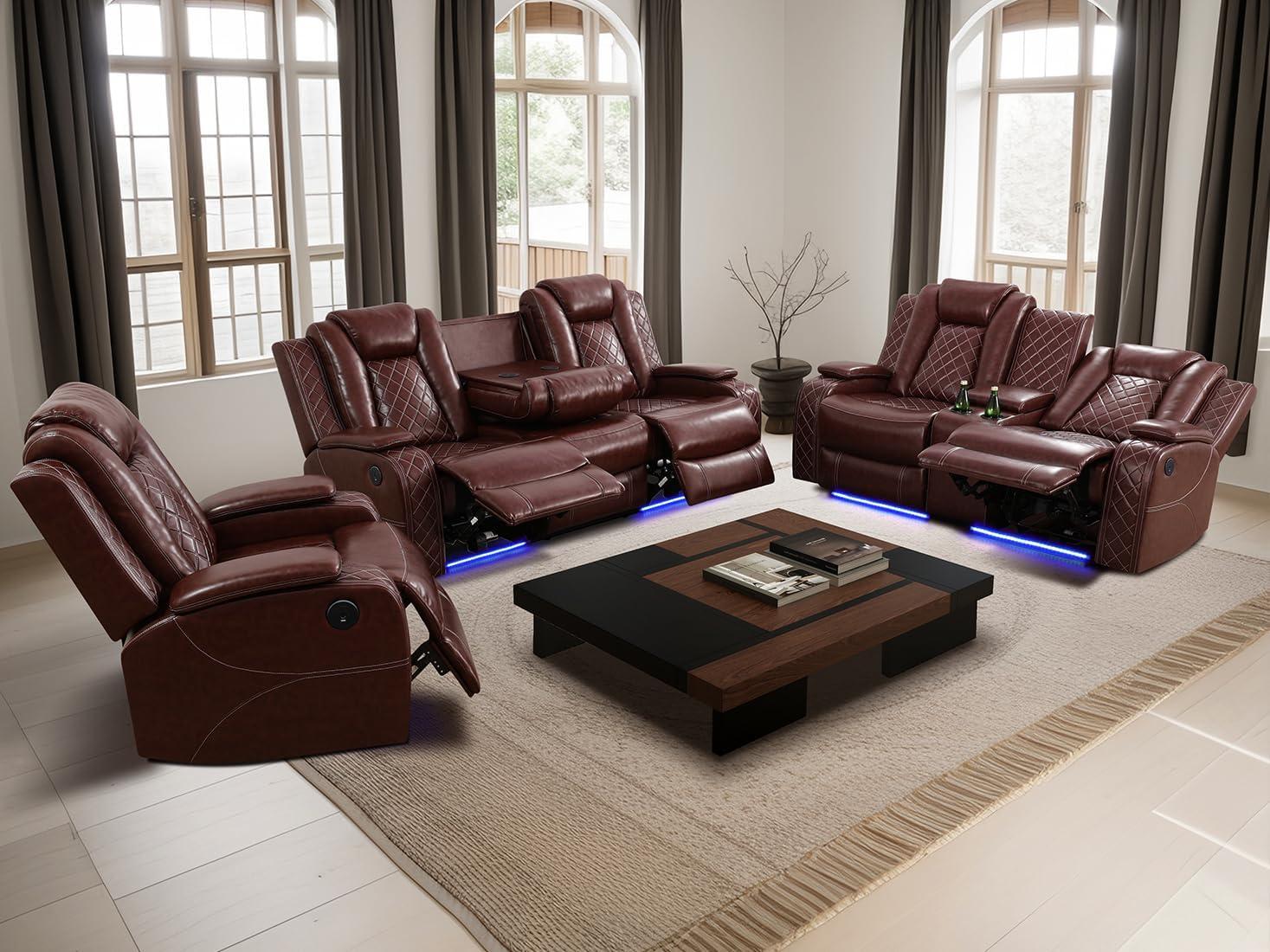 Our Honest Take: Brown Leather Recliner Set with Storage & LED Lights