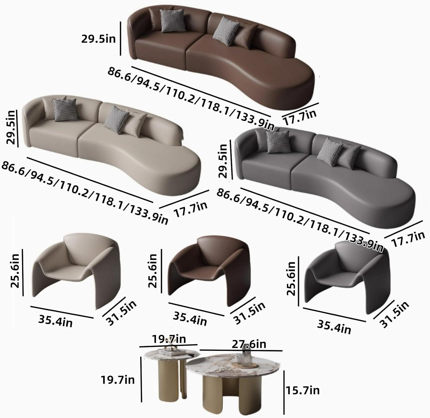 Our Take on the 118.1IN Curved Leather Sofa & Stone Coffee Table