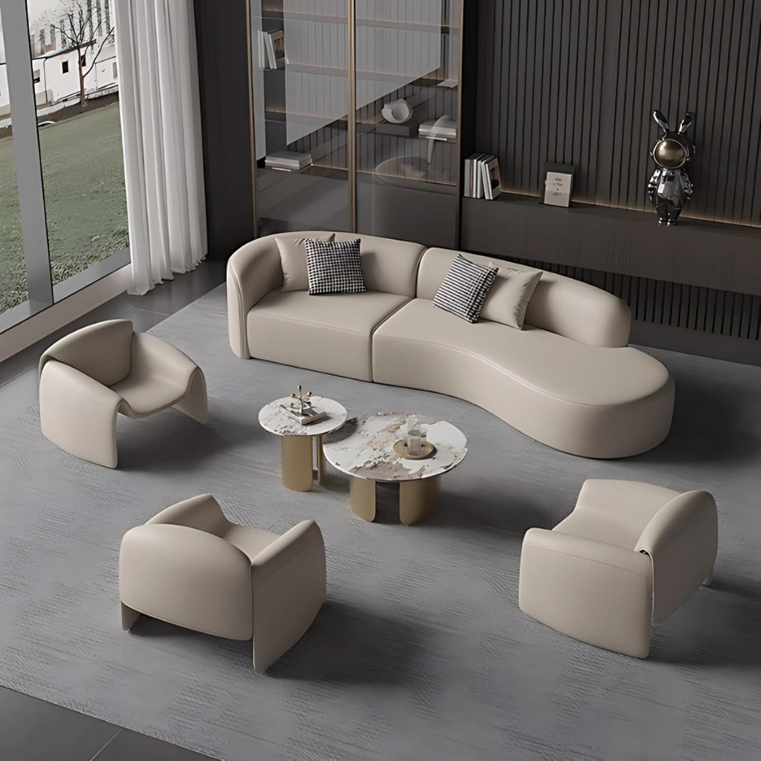 Our Take on the 118.1IN Curved Leather Sofa &​ Stone Coffee Table