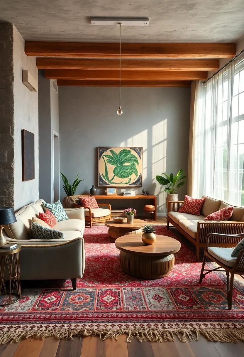 Layered​ Rugs with Mixed‍ Patterns ⁣and​ Textures