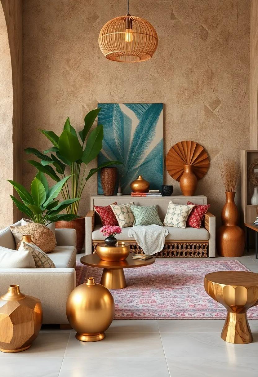 Eclectic Mix of ⁣Metallic⁤ and Wooden Decorative Objects