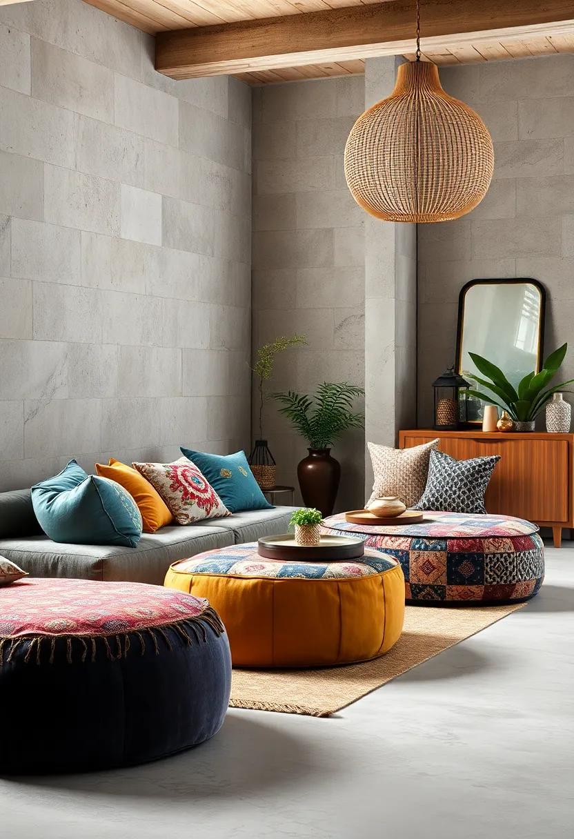 Soft⁢ Poufs and Ottomans with Patchwork Design