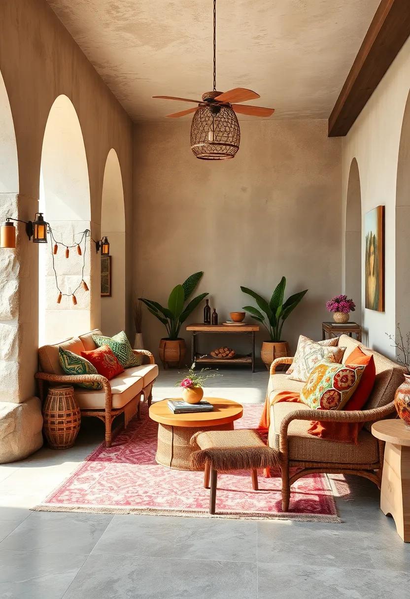 mismatched Boho Seating with Colorful ⁣Cushions