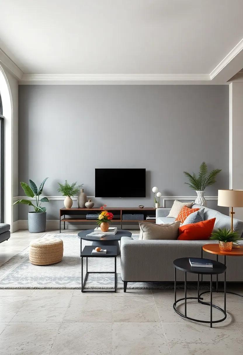 Cool Cement Gray Paired ‌with Matte White ⁣Baseboards for a Minimalist, Urban⁢ Look
