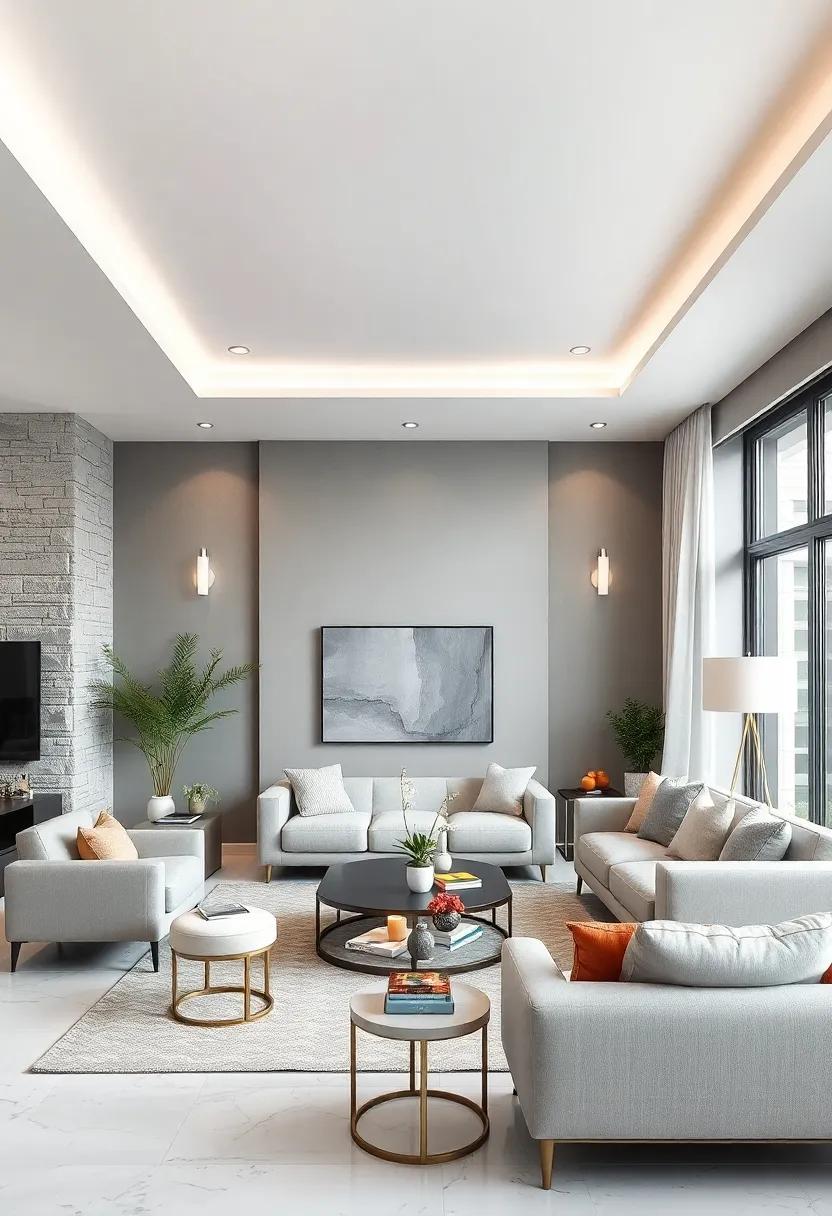 Pale⁢ Mushroom ⁢Gray ‌Walls⁤ with‌ Glossy‍ White Light fixtures to Reflect a modern Shine