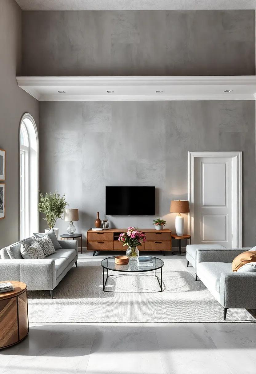 Hazy Ash Gray Walls Offset by glossy ‌White⁣ Door Frames​ for a Modern Contrast