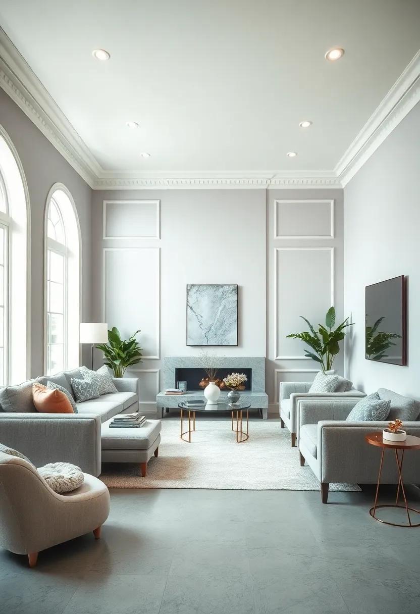 Muted Lavender-Gray‌ Hues ⁢with ​Pure White Trim⁣ to Add a Touch​ of Soft color