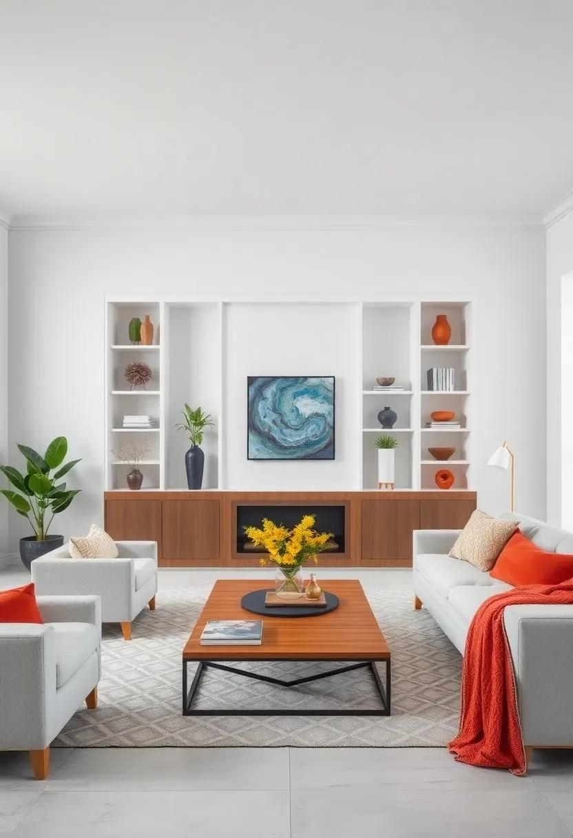 Light Granite Gray Walls Against White ⁤Built-In Shelving to Frame Your⁣ Decor ⁤Perfectly