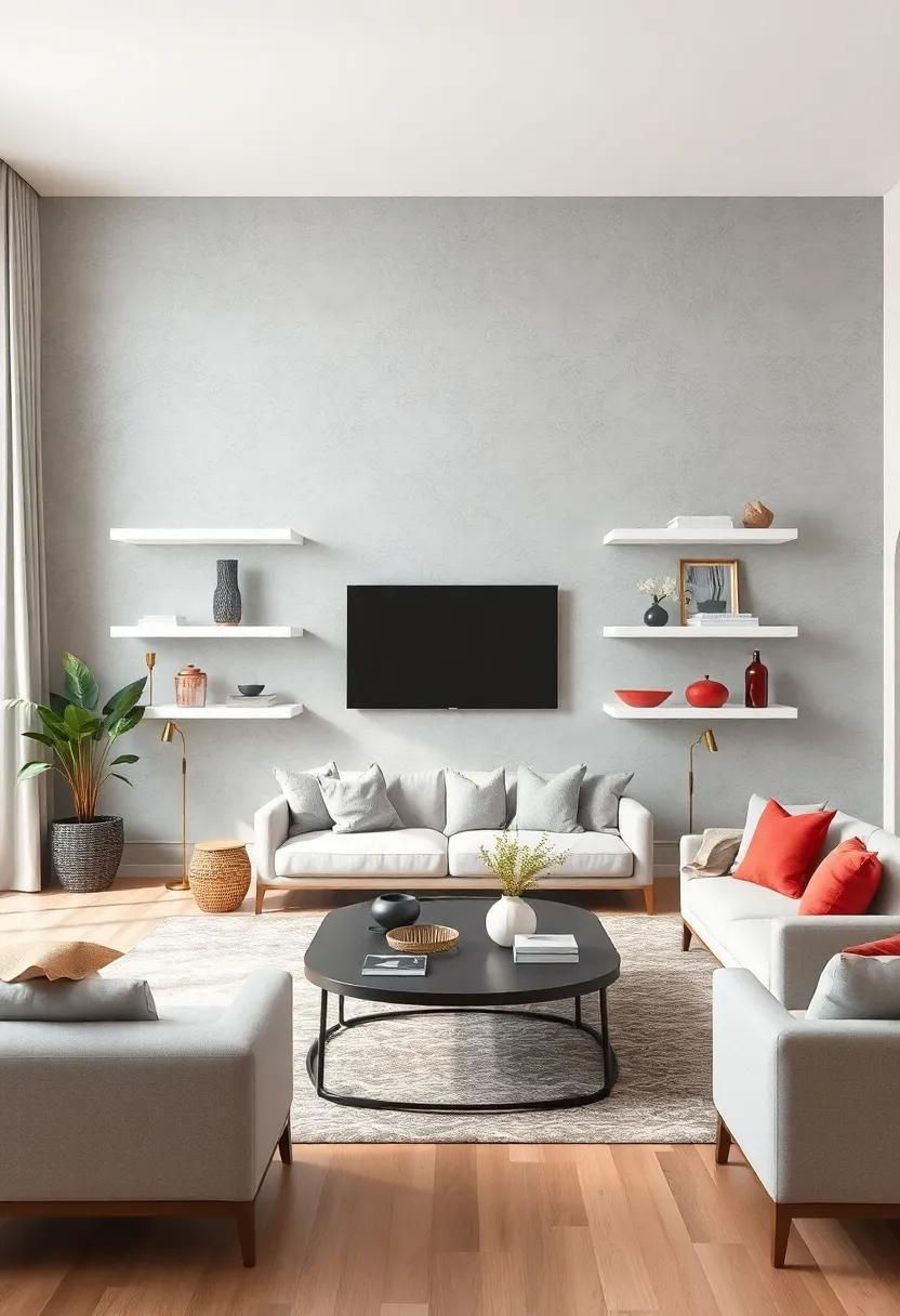 Light Ash Gray with White‍ Floating ​Shelves to Create‍ a Clean, ‌Open Atmosphere