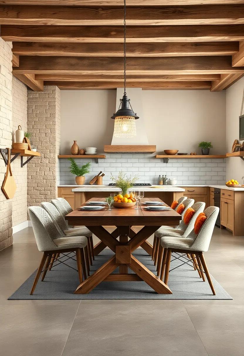 Farmhouse-Style ⁢Wooden Dining ‌Table ​with⁤ Mixed Seating