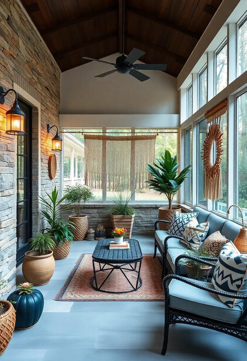 Introduce textured ⁤wall hangings, ⁤like macramé or woven⁣ tapestries, to add visual ⁣warmth ‍and charm to your porch walls