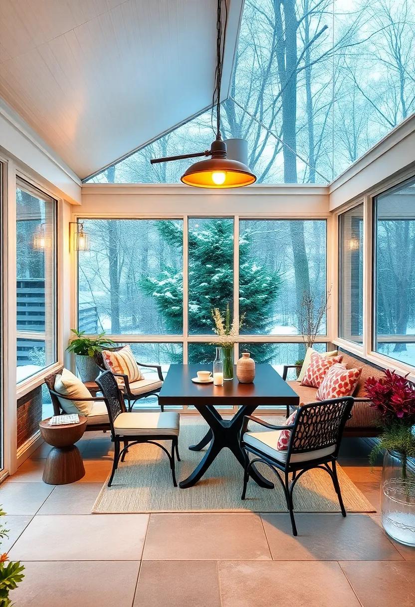Set up a compact dining space with a heat​ lamp overhead for ​intimate, ⁢warm dinners⁤ surrounded by winter views