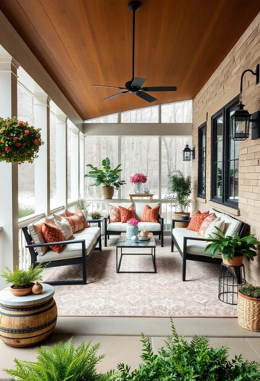 Use weather-resistant rugs in warm tones⁣ to define seating areas and⁣ provide‌ insulation underfoot
