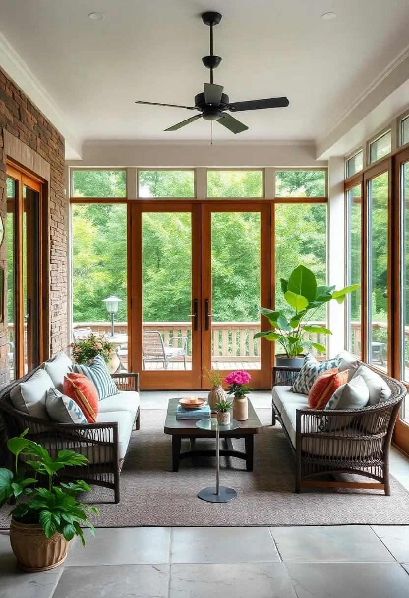 Opt for wood-framed sliding doors to add warmth and a rustic charm to your screened porch design