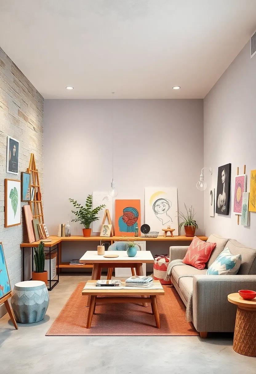 Designate a specific wall for displaying finished artwork and ongoing projects