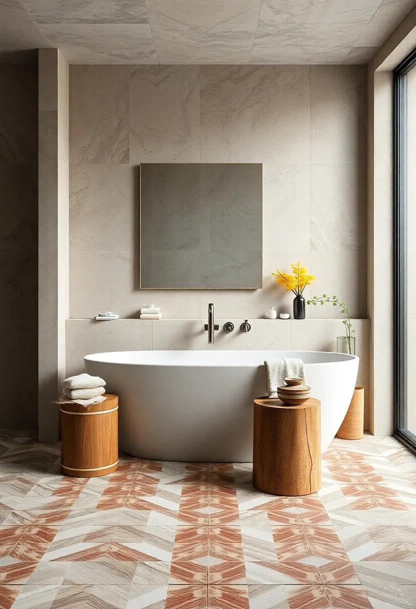 Add geometric patterned tiles on floors or walls to inject personality and visual interest